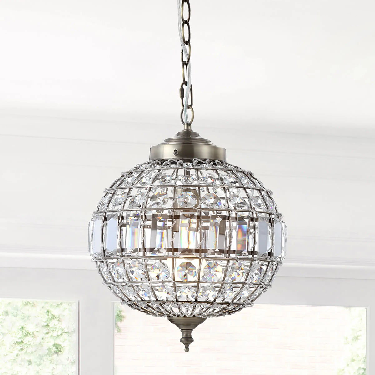 Juliette Crystal/Metal LED Pendant Pendant, Antique Brass by JONATHAN Y