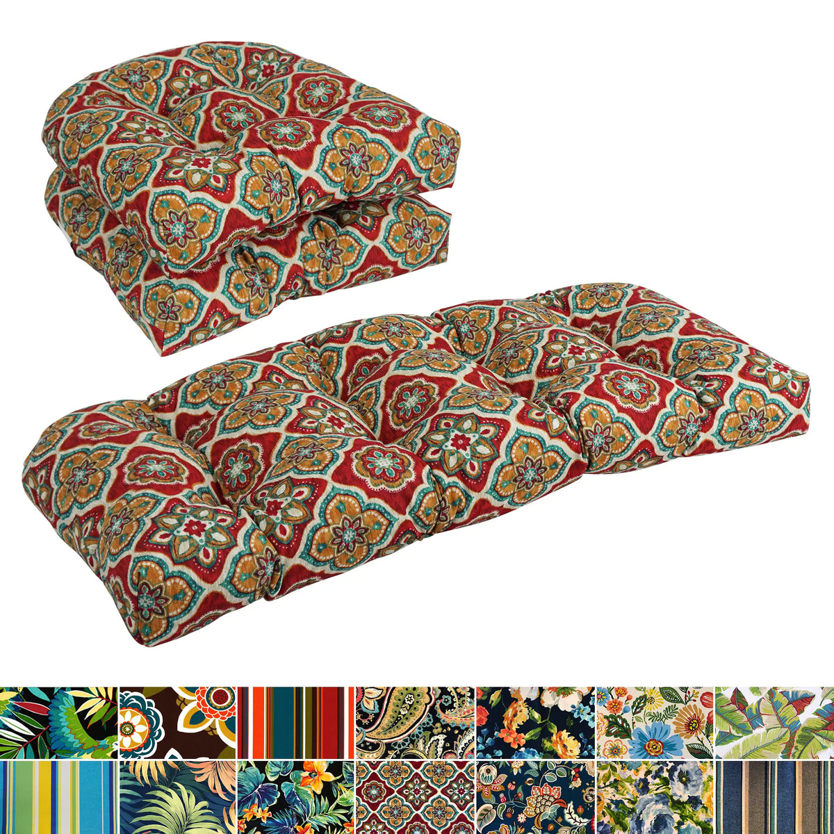 Rounded Back Tufted Indoor/Outdoor Settee Cushion Set (Set of 3) - 19 x 19