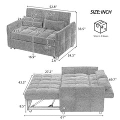 Loveseat Sleeper Sofa with Built-in 3 USB Ports, Adjustable Backrest Convertible Sofa Bed with Lumbar Pillows