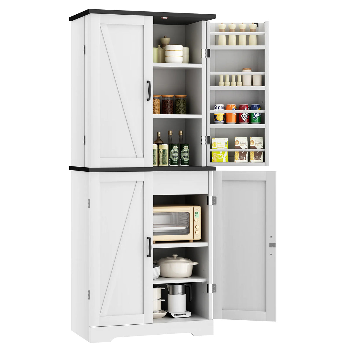 Farmhouse Kitchen Pantry Storage Cabinet with Door Shelves