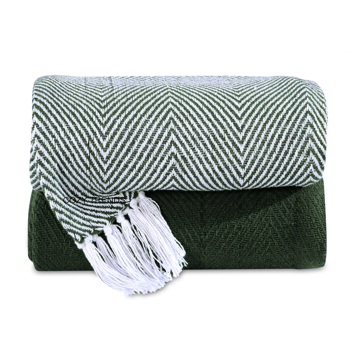 Hand-Woven Cotton Throw Blanket - All-Season Set of 2 (60x50 inches)