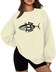 Women's Fish Graphic Sweatshirt, Japanese Funny fish print Sweatshirt for women,Casual Crewneck Long sleeve Pullover Top