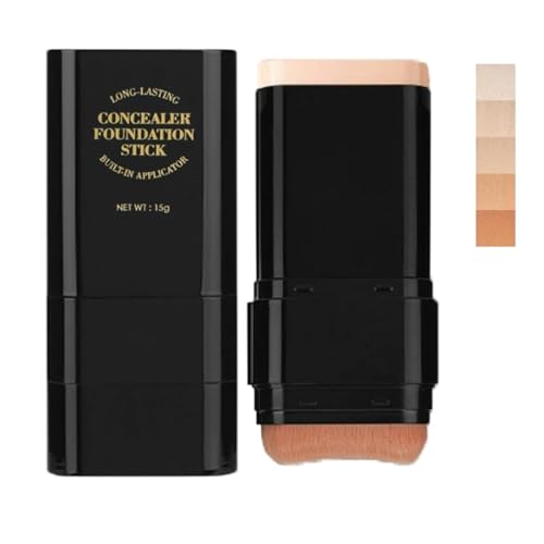 Dual-Ended Eraser Foundation Stick, Concealer Foundation Stick, 2-In-1 Conceal & Highlight, With Built-In Brush, Creates A Smooth, Flawless Look, for All Skin Types (Deep Wheat)