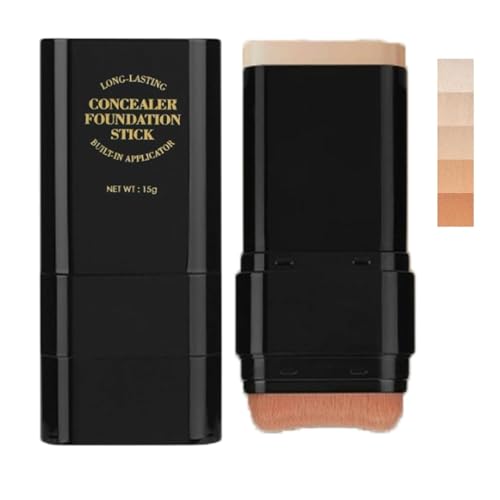 Dual-Ended Eraser Foundation Stick, Concealer Foundation Stick, 2-In-1 Conceal & Highlight, With Built-In Brush, Creates A Smooth, Flawless Look, for All Skin Types (Deep Wheat)