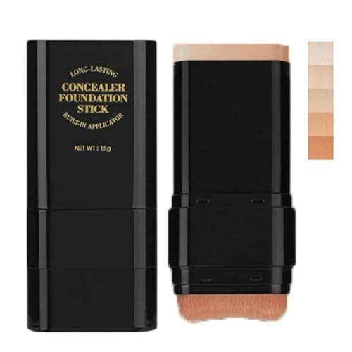 Dual-Ended Eraser Foundation Stick, Concealer Foundation Stick, 2-In-1 Conceal & Highlight, With Built-In Brush, Creates A Smooth, Flawless Look, for All Skin Types (Deep Wheat)
