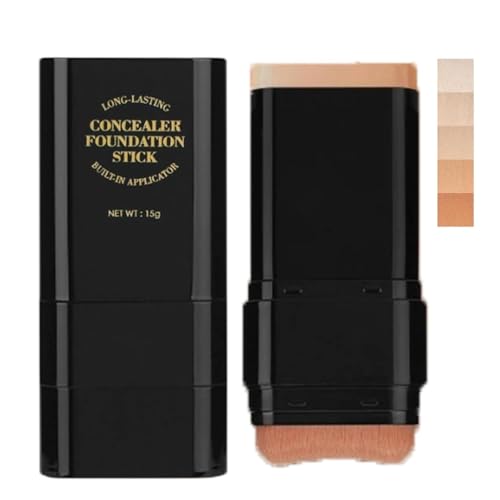 Dual-Ended Eraser Foundation Stick, Concealer Foundation Stick, 2-In-1 Conceal & Highlight, With Built-In Brush, Creates A Smooth, Flawless Look, for All Skin Types (Deep Wheat)