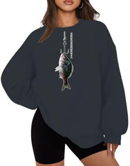 Women's Fish Graphic Sweatshirt, Japanese Funny fish print Sweatshirt for women,Casual Crewneck Long sleeve Pullover Top