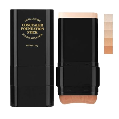 Dual-Ended Eraser Foundation Stick, Concealer Foundation Stick, 2-In-1 Conceal & Highlight, With Built-In Brush, Creates A Smooth, Flawless Look, for All Skin Types (Deep Wheat)