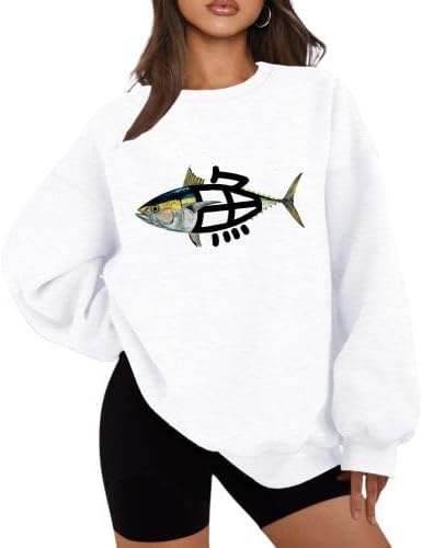 Women's Fish Graphic Sweatshirt, Japanese Funny fish print Sweatshirt for women,Casual Crewneck Long sleeve Pullover Top