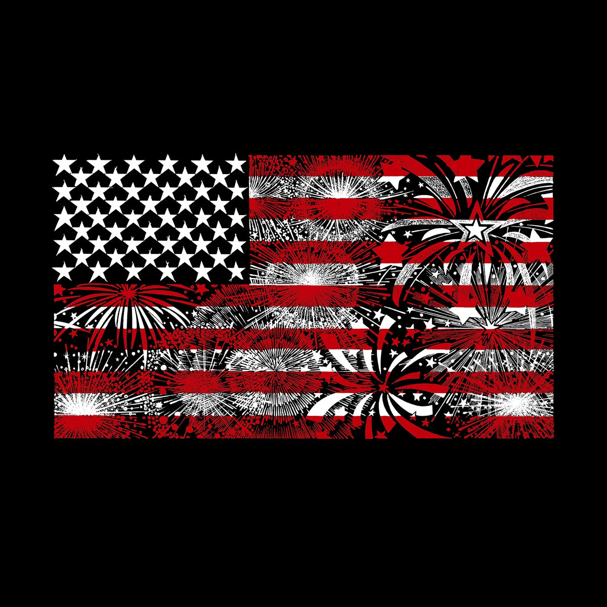 LA Pop Art Men's Word Art T-shirt - Fireworks American Flag