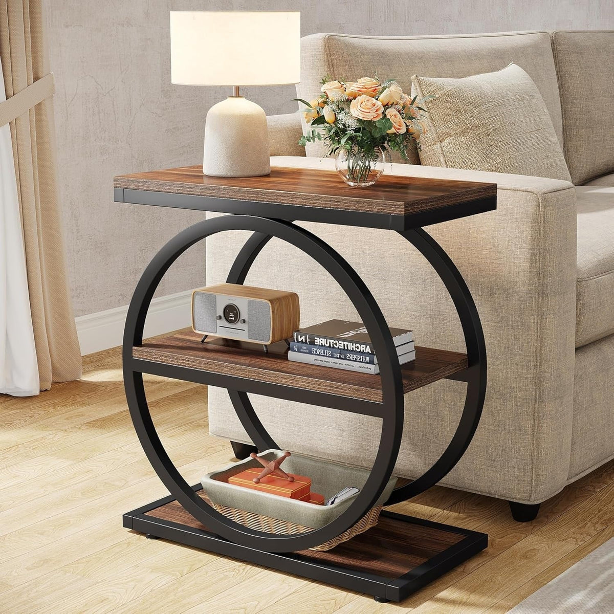 3 Tiers End Table, Wood Side Table for Living Room, Slim Nightstand