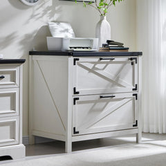 Farmhouse 2 Drawer File Cabinet, Lateral Filing Cabinet with Lock