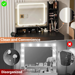 Makeup Vanity Desk with Drawers and Adjustable Lighting Mirror, Vanity Table with Charging Station and Shelves