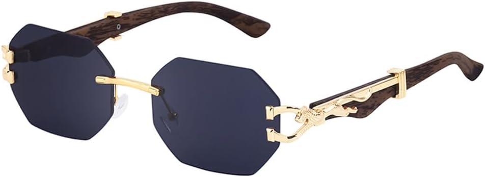 ZIUTNSAV-Small Frame Octagon Rimless Sunglasses Men Vintage Frameless Sun Glasses For Male Leopard Eyewear Shades UV400