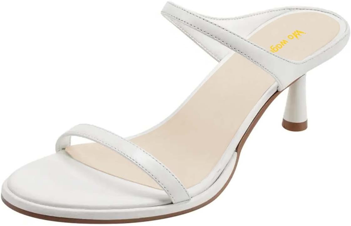 Women’s Strappy Mules Slip On Slippers Kitten Mid Heels Open Round Toe Shoes Indoor Shopping Dating Size 4-16 US
