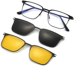 Magnetic Glasses - Ultra Magnetic Lenses, Metal Frame with 2 Interchangeable Lenses (Yellow & Black) + Case