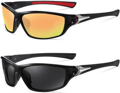 Polarized Sports Sunglasses For Men Women Cycling Driving Fishing UV400 Protection (Black Red/Grey+Black Blue/Blue)