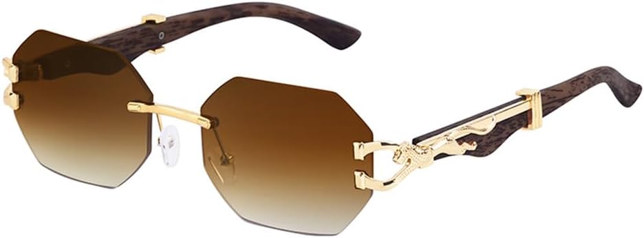 ZIUTNSAV-Small Frame Octagon Rimless Sunglasses Men Vintage Frameless Sun Glasses For Male Leopard Eyewear Shades UV400