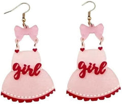 Gender Reveal Earrings Glitter Blue Pink Dress Acrylic Drop Dangle Earrings for Gender Reveal Pregnancy Announcement Cute New Mom To Be Gifts Party Jewelry