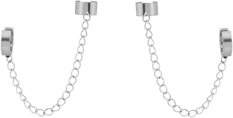 Cartilage Wide Cuff Drop Dangle Small Hoop Earrings for Women Men Boys Punk Hypoallergenic Stainless Steel Clip On Huggie Little Hoops Crawler Climbers Threader Chain Earrings Son