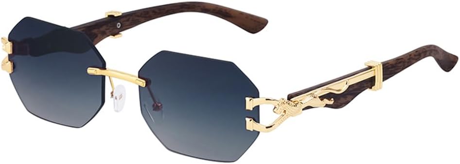 ZIUTNSAV-Small Frame Octagon Rimless Sunglasses Men Vintage Frameless Sun Glasses For Male Leopard Eyewear Shades UV400