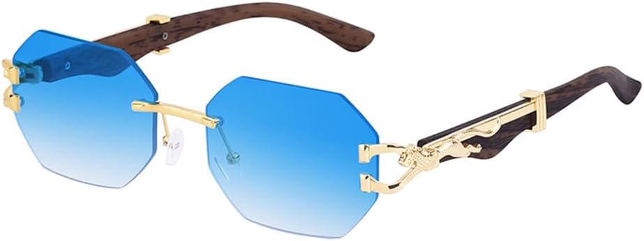 ZIUTNSAV-Small Frame Octagon Rimless Sunglasses Men Vintage Frameless Sun Glasses For Male Leopard Eyewear Shades UV400