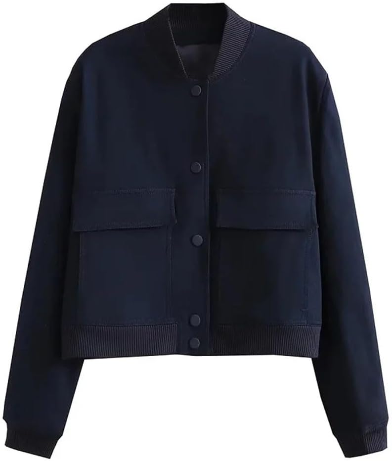 Women Casual Jacket Long Sleeve Solid Pockets Buttons Loose Cropped Jackets Outerwear