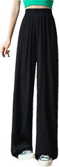 Women's Spring Summer Ice Silk Wide Leg Pants Thin High Waist Loose Straight Casual Trousers