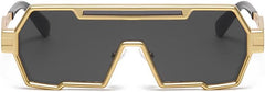 bullabulling Fashion Cyber Visor Sunglasses for Men Retro Steampunk One Piece Irregular Metal Frame Sunglasses UV400