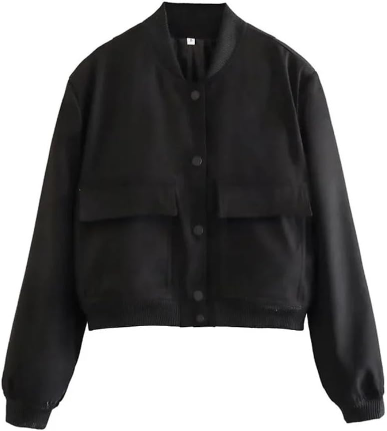 Women Casual Jacket Long Sleeve Solid Pockets Buttons Loose Cropped Jackets Outerwear