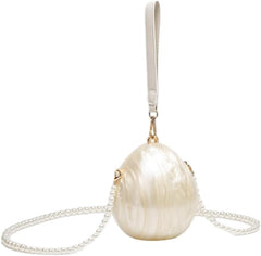 Acrylic Shell Shaped Clutch Women 2025 Trendy Luxury Marble Evening Handbag Pearl Chain Shoulder Bag Wedding Party