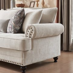 Morden Fort Chenille Fabric Loveseat with Rolled Arm and Nailhead Trim