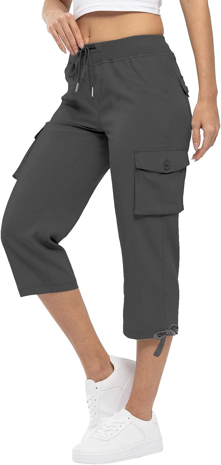 Women's Cargo Capris Hiking Pants Lightweight Plus Size Summer Outdoor Casual Solid Color Travel Pants with Pockets