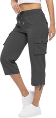 Women's Cargo Capris Hiking Pants Lightweight Plus Size Summer Outdoor Casual Solid Color Travel Pants with Pockets