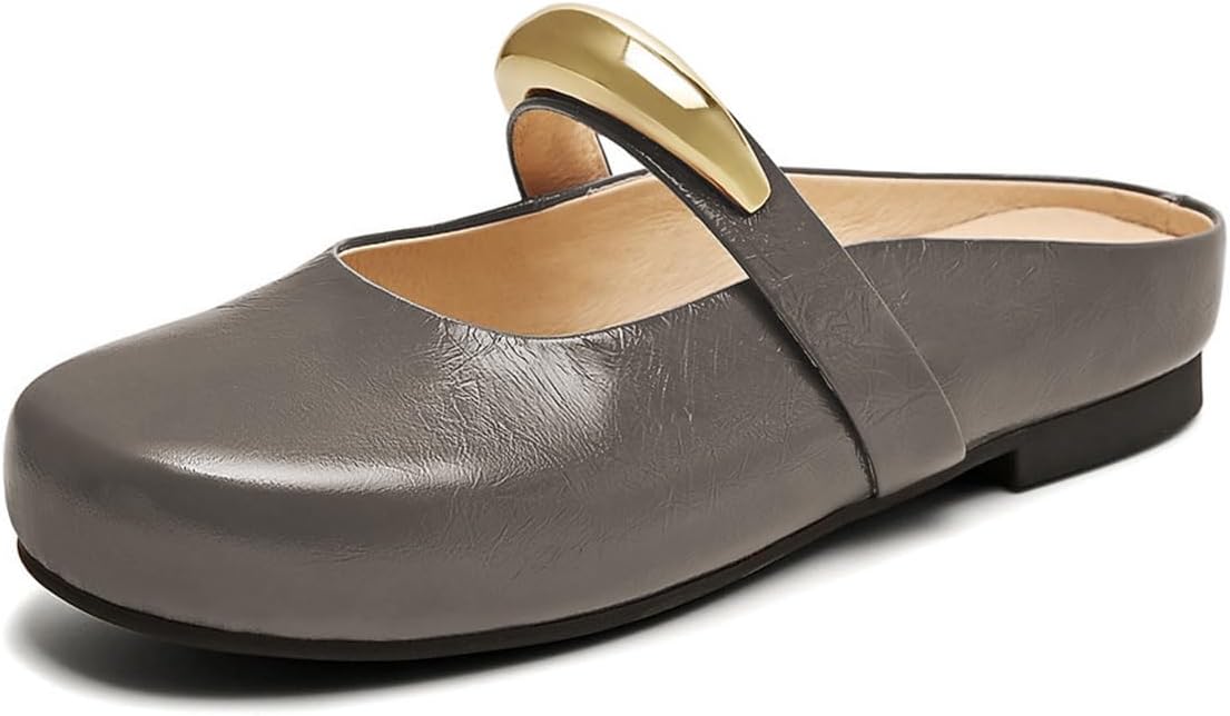 Milooey shoes Women's Round Toe Low Chunky Heeled Mules Single Strap Mary Jane Flats Slip On Comfy Daily Wear Party Shoes Size 4-16 US