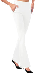 Pull On Dress Pants for Women Business Casual Office Trousers High Waisted Wide Leg Stretchy Bootcut Flare Pants with Pockets