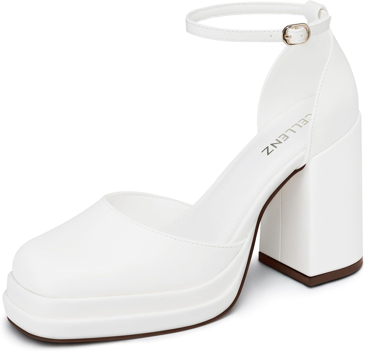 Women Chunky High Heels: Comfortable Ankle Strap Platform Pumps, Dress Wedding Shoes Party Bridal Graduation Pumps Black White Hot Pink Size 6-11