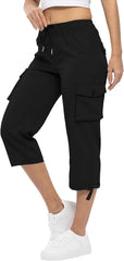 Womens Casual Loose Fit Capri Pants with Pockets Dressy Lightweight Ladies Baggy Cargo Pants for Hiking