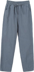 Women Summer Palazzo Pants High Waisted Wide Leg Long Trousers Elastic Drawstring Waist with Pockets Daily Wear