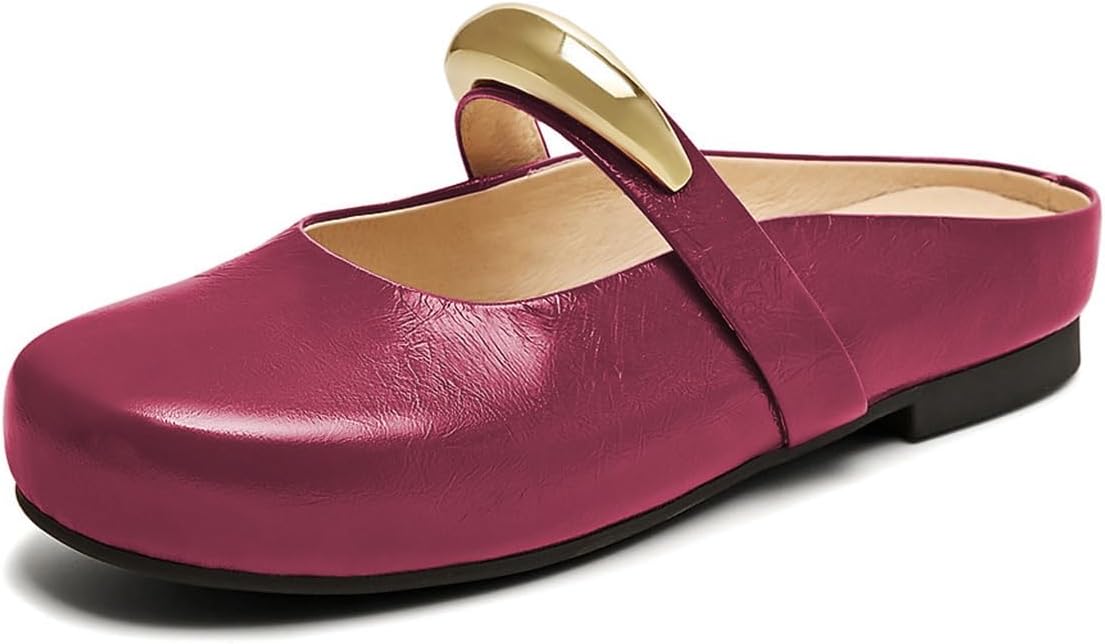 Milooey shoes Women's Round Toe Low Chunky Heeled Mules Single Strap Mary Jane Flats Slip On Comfy Daily Wear Party Shoes Size 4-16 US