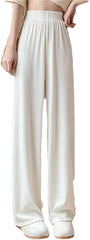 Women's Spring Summer Ice Silk Wide Leg Pants Thin High Waist Loose Straight Casual Trousers