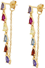 Long Silver Earrings, Popular Earrings for Women 925 Sterling Silver with Colorful Zircon Engagement Gifts