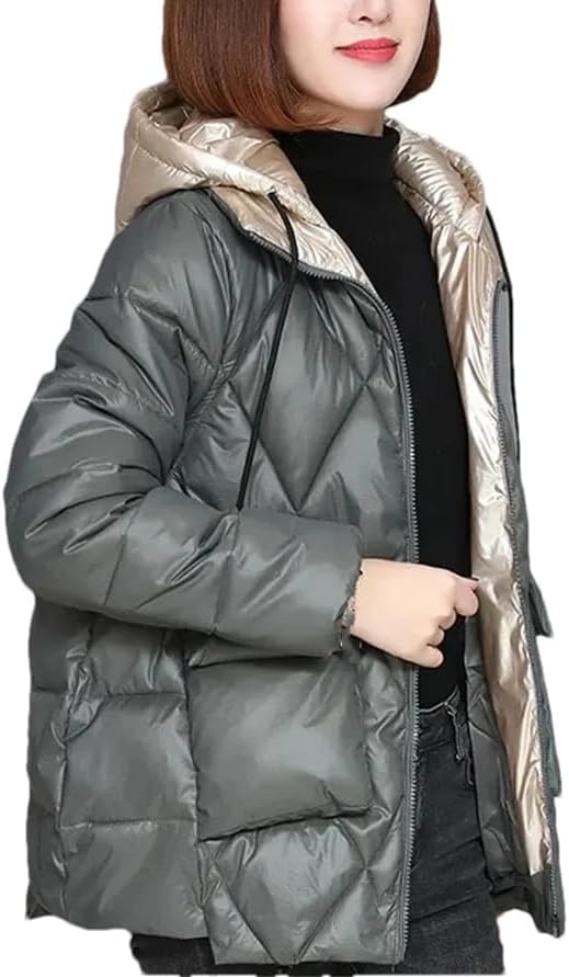 Patchwork Women Hooded Quilted Jacket Fashion Elegant Down Cotton Padded Parkas Winter Loose Short Office Warm Coat