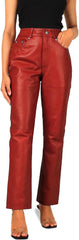 Women's Genuine Lambskin Straight Cut Leather Pants (Black, Leather Jeans) - 2424004
