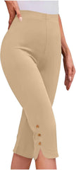 Oplxuo Capri Pants for Women Casual Summer Dressy Pull On Stretch High Waisted Buttons Slit Bottom Crop Work Leggings