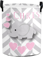 Custom Laundry Hampers with Name Personalized Blue Elephant Laundry Basket Collapsible Clothes Storage