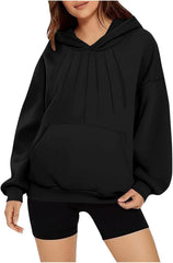 Womens Oversized Hoodies Fashion Pleated Sweatshirts Fall 2025 Pullover Shirt Loose Solid Color Hooded Tops
