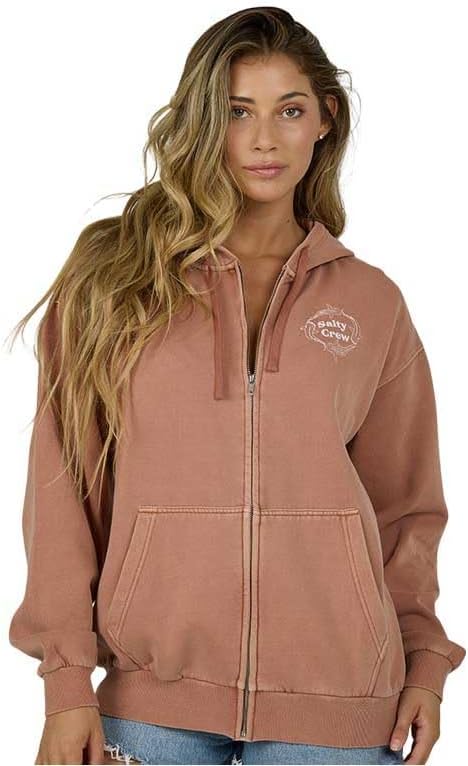 Salty Crew Women’s Respect Full-Zip Hoodie – Midweight Fleece Surf-Lifestyle Sweatshirt with Split Pockets