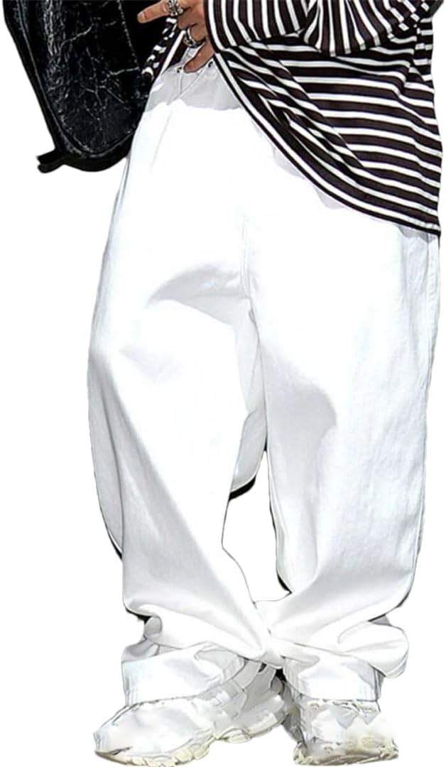 Men’S Hip Hop Baggy Skateboard Straight Leg Denim Pants Slim Fit Full Length Button Fly Midweight Streetwear Trousers