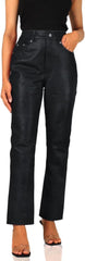 Women's Genuine Lambskin Straight Cut Leather Pants (Black, Leather Jeans) - 2424004